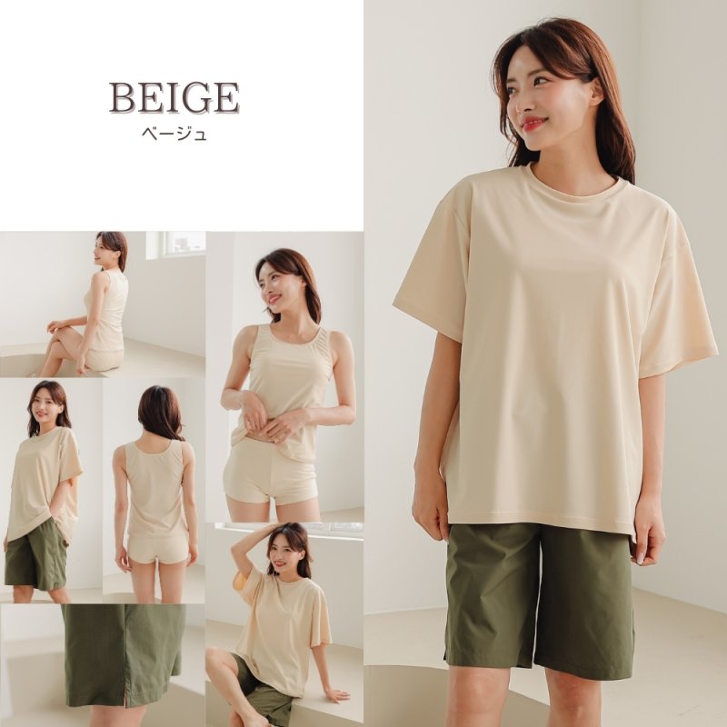 画像12: 半袖Tシャツとショットパンツとタンクトップスとショーツと四点セット体系カバー水着 水着 レディース 体型カバー 4点セット 半袖シャツラッシュガード ショートパンツ セパレート (12)