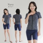 画像24: めぐれ防止ボタン着きフィットネス水着セット 競泳練習用水着 水着セット キャップ付き レディース セパレート 半袖 上下セット 大きいサイズ　体型カバ- (24)