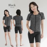画像22: めぐれ防止ボタン着きフィットネス水着セット 競泳練習用水着 水着セット キャップ付き レディース セパレート 半袖 上下セット 大きいサイズ　体型カバ- (22)