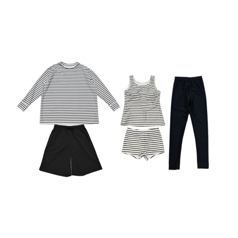 画像8: ロング袖Tシャツ　膝までロングショットパンツ　タンキニトップス　四角ショーツ　レギンス　５点セット水着 タンキニ水着 レディース 体型カバー 長袖シャツ ラッシュガード ハーフパンツ セット水着カバーアップ　 [SW508] (8)