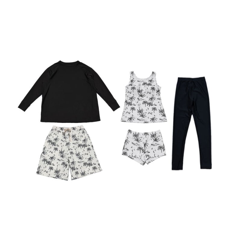 画像4: ロング袖Tシャツ　膝までロングショットパンツ　タンキニトップス　四角ショーツ　レギンス　５点セット水着 タンキニ水着 レディース 体型カバー 長袖シャツ ラッシュガード ハーフパンツ セット水着カバーアップ　 [SW508] (4)