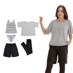 画像2: 体系カバー水着５点セット　Tシャツ　布帛サーフパンツ　レギンス　タンキニ上下セット運動服　ヨガ　スポーツウェア レディース セパレート タンキニ 半袖 5点セット uvカット upf50+ プール 海 水陸両用 無地シンプル色展開　 [SW510] (2)