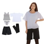 画像5: 体系カバー水着５点セット　Tシャツ　布帛サーフパンツ　レギンス　タンキニ上下セット運動服　ヨガ　スポーツウェア レディース セパレート タンキニ 半袖 5点セット uvカット upf50+ プール 海 水陸両用 無地シンプル色展開　 [SW510] (5)