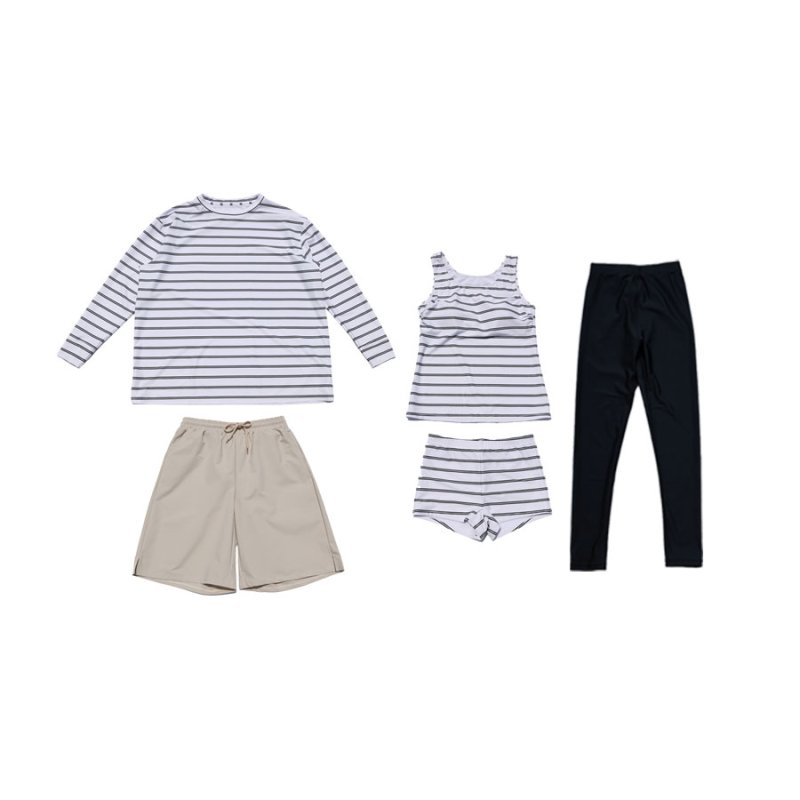 画像10: ロング袖Tシャツ　膝までロングショットパンツ　タンキニトップス　四角ショーツ　レギンス　５点セット水着 タンキニ水着 レディース 体型カバー 長袖シャツ ラッシュガード ハーフパンツ セット水着カバーアップ　 [SW508] (10)