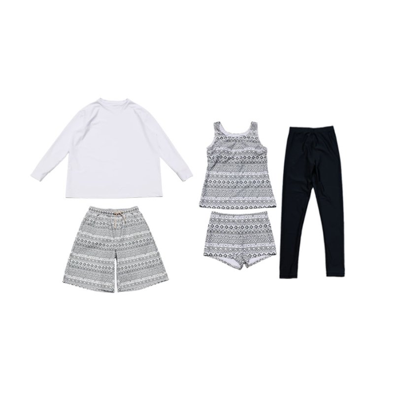 画像6: ロング袖Tシャツ　膝までロングショットパンツ　タンキニトップス　四角ショーツ　レギンス　５点セット水着 タンキニ水着 レディース 体型カバー 長袖シャツ ラッシュガード ハーフパンツ セット水着カバーアップ　 [SW508] (6)
