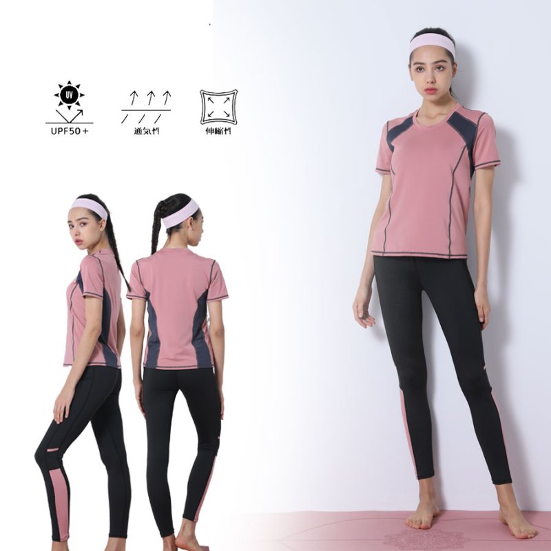 画像14: 半袖/スポーツブラー/レギンスヨガ3点セット スポーツウェア ヨガウェア ジャージ セット レディース フィットネスウエア トレーニングウェア アクティブウェア 韓国風 体型カバー [SYZ3053] (14)