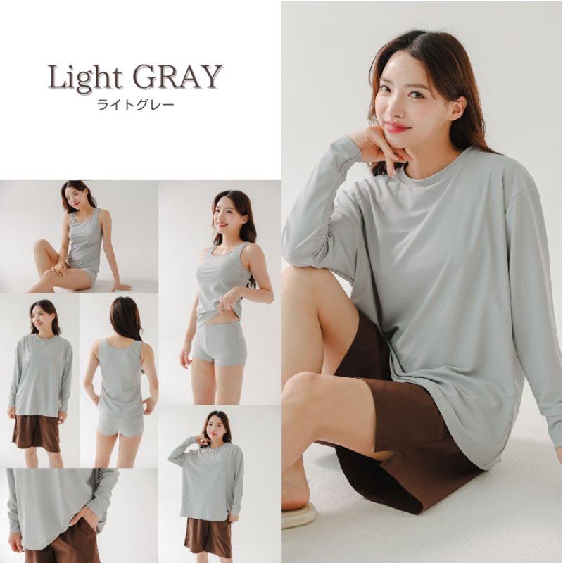 画像12: 無地　ロング袖体系カバーTシャツ　布帛ショットパンツ　レギンス　タンキニ上下セット　水着5点セット レディース 体型カバー ラッシュガード 長袖 5点セット フィットネス [SW502] (12)