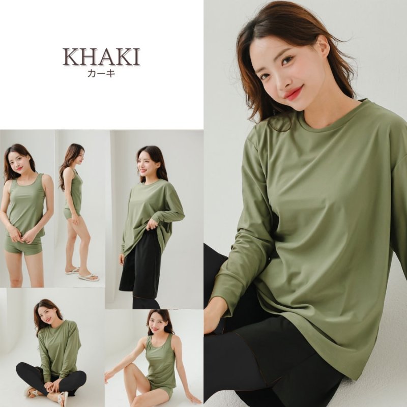 画像11: 無地　ロング袖体系カバーTシャツ　布帛ショットパンツ　レギンス　タンキニ上下セット　水着5点セット レディース 体型カバー ラッシュガード 長袖 5点セット フィットネス [SW502] (11)