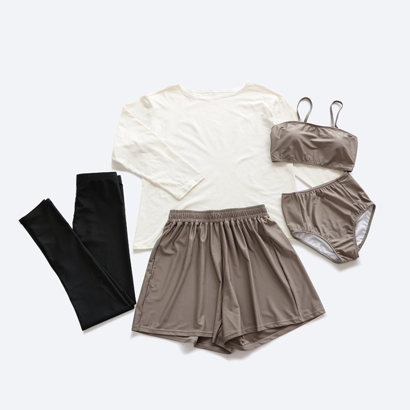 画像18: ロング袖Tシャツ　ショットパンツ　トップス　ハイウェストショーツ　9分レギンス　5点セット体系カバー水着 　水着レディース 　体型カバー ラッシュガード　大きいサイズ ママ水着　リゾート水着 ヨガウェアにも　スポーツウェア [SW25B2-01] (18)