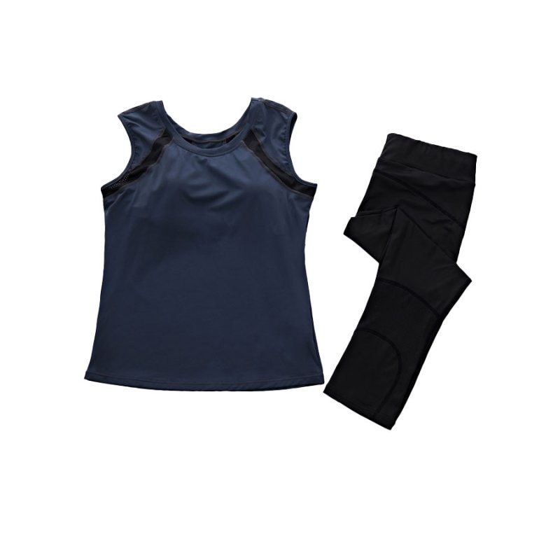 画像20: カップ付袖なしシャツ　7分レギンス　ヨガ2点セット　体型カバーできる スポーツウェア レディース 上下セット ヨガウェア トレーニングウェア ジムウェア 速乾　UVカット [SYZ3052] (20)