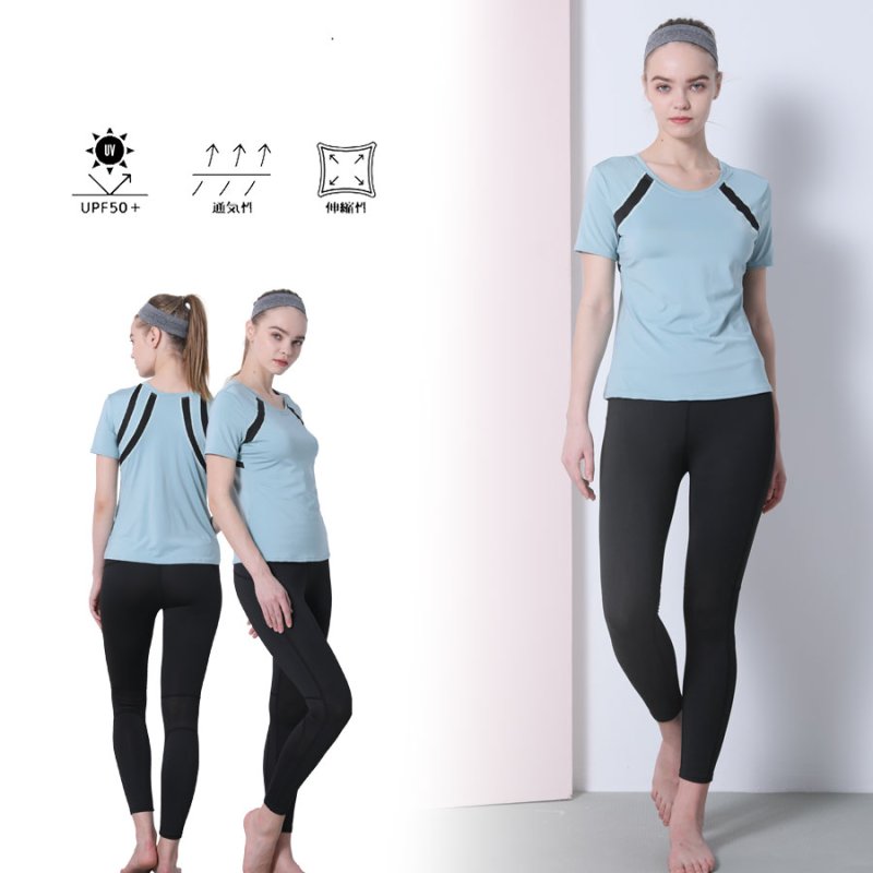 画像16: カップ付半袖 レギンス ヨガ2点セット 体型カバーできる スポーツウェア レディース 上下セット 半袖 Tシャツ パンツ レギンス 一体型 ヨガウェア トレーニングウェア ジムウェア 速乾 [SYZ3051] (16)