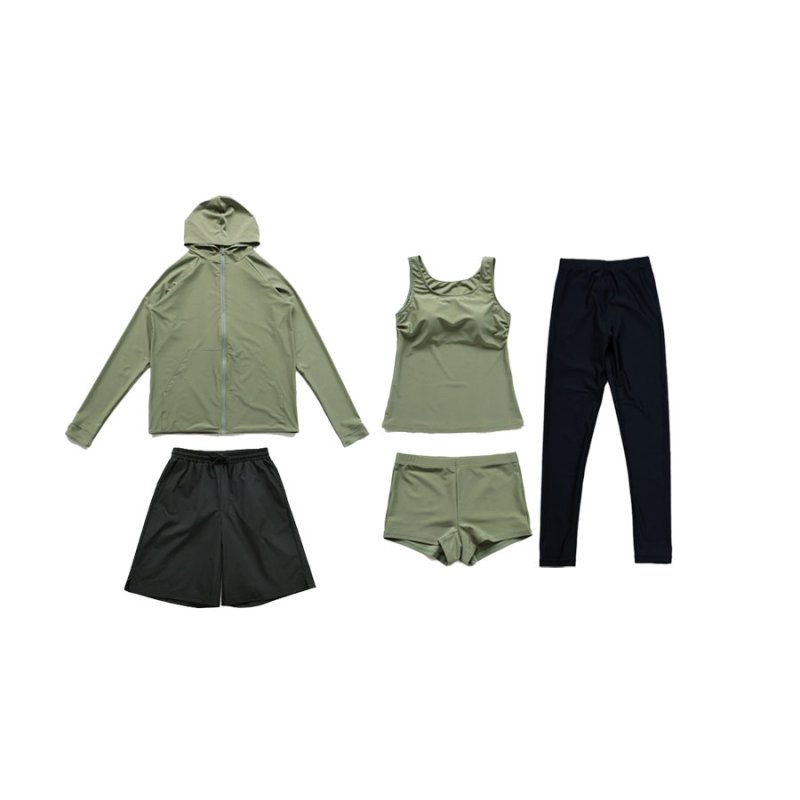 画像11: ファスナーつきラッシュバード とレギンスと布帛パンツとタンキニ上下セットの水着5点セット　水着 レディース ラッシュガード 上下セット 体型カバー セパレート タンキニ 長袖 5点セット フード付き ジップアップ レギンス uvカット upf50+ プール 海 水陸両用 [SW504] (11)