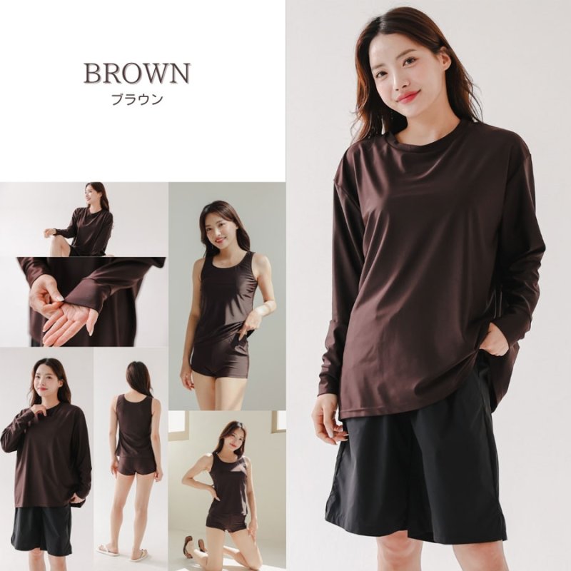 画像9: 無地　ロング袖体系カバーTシャツ　布帛ショットパンツ　レギンス　タンキニ上下セット　水着5点セット レディース 体型カバー ラッシュガード 長袖 5点セット フィットネス [SW502] (9)
