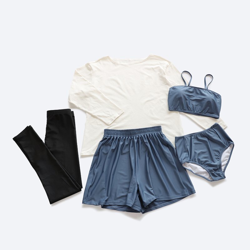 画像20: ロング袖Tシャツ　ショットパンツ　トップス　ハイウェストショーツ　9分レギンス　5点セット体系カバー水着 　水着レディース 　体型カバー ラッシュガード　大きいサイズ ママ水着　リゾート水着 ヨガウェアにも　スポーツウェア [SW25B2-01] (20)