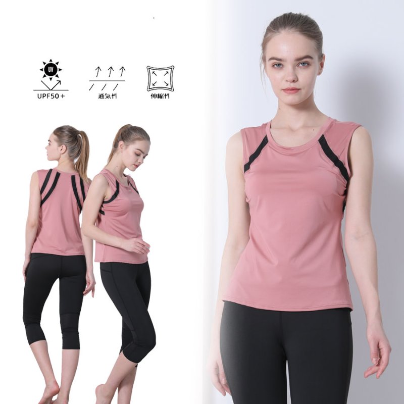 画像14: カップ付袖なしシャツ　7分レギンス　ヨガ2点セット　体型カバーできる スポーツウェア レディース 上下セット ヨガウェア トレーニングウェア ジムウェア 速乾　UVカット [SYZ3052] (14)