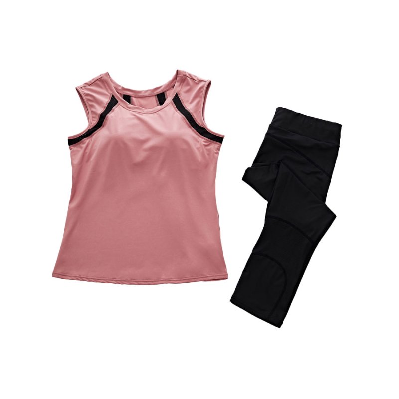 画像21: カップ付袖なしシャツ　7分レギンス　ヨガ2点セット　体型カバーできる スポーツウェア レディース 上下セット ヨガウェア トレーニングウェア ジムウェア 速乾　UVカット [SYZ3052] (21)