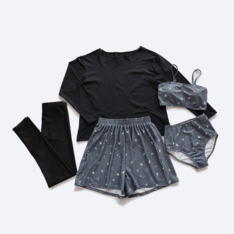 画像23: ロング袖Tシャツ　ショットパンツ　トップス　ハイウェストショーツ　9分レギンス　5点セット体系カバー水着 　水着レディース 　体型カバー ラッシュガード　大きいサイズ ママ水着　リゾート水着 ヨガウェアにも　スポーツウェア [SW25B2-01] (23)