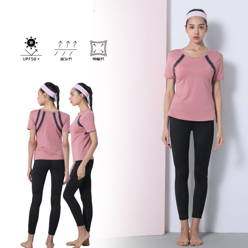 画像17: カップ付半袖 レギンス ヨガ2点セット 体型カバーできる スポーツウェア レディース 上下セット 半袖 Tシャツ パンツ レギンス 一体型 ヨガウェア トレーニングウェア ジムウェア 速乾 [SYZ3051] (17)