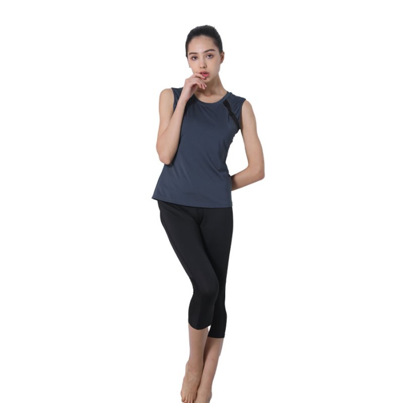 画像18: カップ付袖なしシャツ　7分レギンス　ヨガ2点セット　体型カバーできる スポーツウェア レディース 上下セット ヨガウェア トレーニングウェア ジムウェア 速乾　UVカット [SYZ3052] (18)