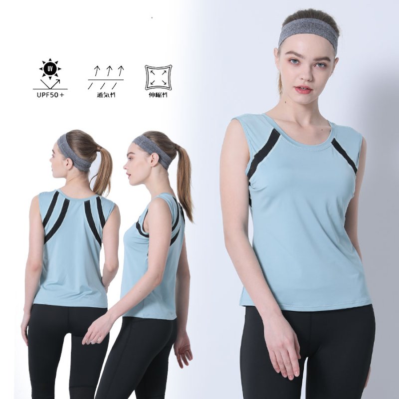 画像15: カップ付袖なしシャツ　7分レギンス　ヨガ2点セット　体型カバーできる スポーツウェア レディース 上下セット ヨガウェア トレーニングウェア ジムウェア 速乾　UVカット [SYZ3052] (15)