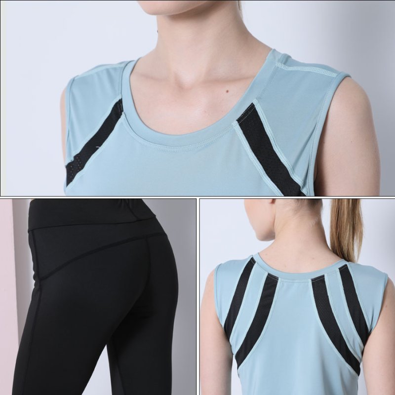画像3: カップ付袖なしシャツ　7分レギンス　ヨガ2点セット　体型カバーできる スポーツウェア レディース 上下セット ヨガウェア トレーニングウェア ジムウェア 速乾　UVカット [SYZ3052] (3)