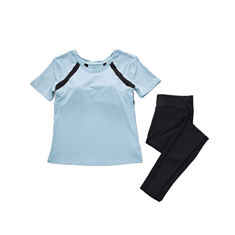 画像2: カップ付半袖 レギンス ヨガ2点セット 体型カバーできる スポーツウェア レディース 上下セット 半袖 Tシャツ パンツ レギンス 一体型 ヨガウェア トレーニングウェア ジムウェア 速乾 [SYZ3051] (2)