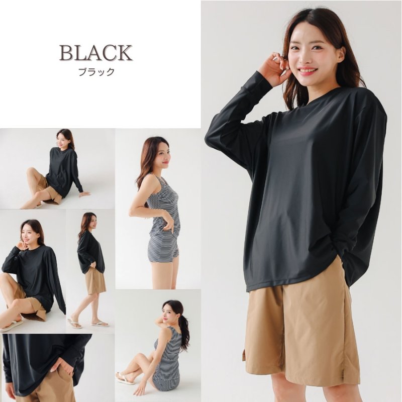 画像8: 無地　ロング袖体系カバーTシャツ　布帛ショットパンツ　レギンス　タンキニ上下セット　水着5点セット レディース 体型カバー ラッシュガード 長袖 5点セット フィットネス [SW502] (8)