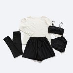 画像5: ロング袖Tシャツ　ショットパンツ　トップス　ハイウェストショーツ　9分レギンス　5点セット体系カバー水着 　水着レディース 　体型カバー ラッシュガード　大きいサイズ ママ水着　リゾート水着　ヨガウェアにも　スポーツウェア [SW25B2-01] (5)