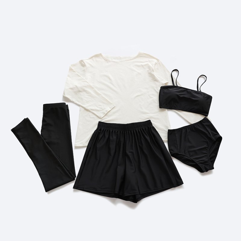 画像19: ロング袖Tシャツ　ショットパンツ　トップス　ハイウェストショーツ　9分レギンス　5点セット体系カバー水着 　水着レディース 　体型カバー ラッシュガード　大きいサイズ ママ水着　リゾート水着 ヨガウェアにも　スポーツウェア [SW25B2-01] (19)