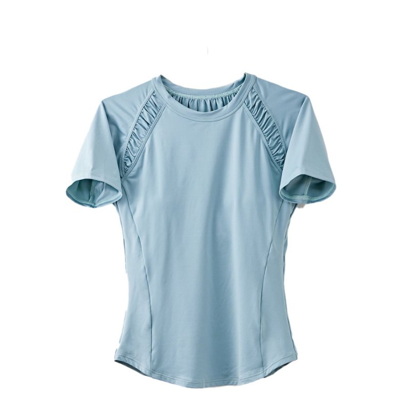 画像6: カップ付きヨガ単品Tシャツ Tシャツ レディース 半袖 ストレッチ 吸汗 速乾 スポーツ ナイロン 無地 シャツ ランニング ソフト ヨガ トップス テニス ジム ウェア 透け防止 UVカット 運動着 [YGW20-16] (6)