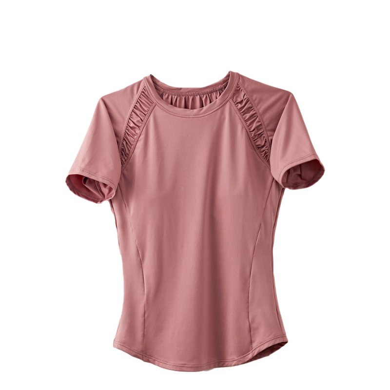 画像8: カップ付きヨガ単品Tシャツ Tシャツ レディース 半袖 ストレッチ 吸汗 速乾 スポーツ ナイロン 無地 シャツ ランニング ソフト ヨガ トップス テニス ジム ウェア 透け防止 UVカット 運動着 [YGW20-16] (8)