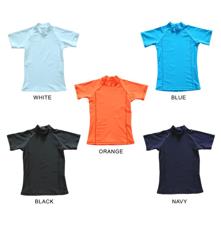 画像4: 男児半袖　無地シンプル　水着ウェア　ラッシュガード キッズ 半袖 ハイネック 男の子 女の子 水着 スイムウェア 接触冷感 UVカット 吸汗速乾 水陸両用 [SL1916] (4)