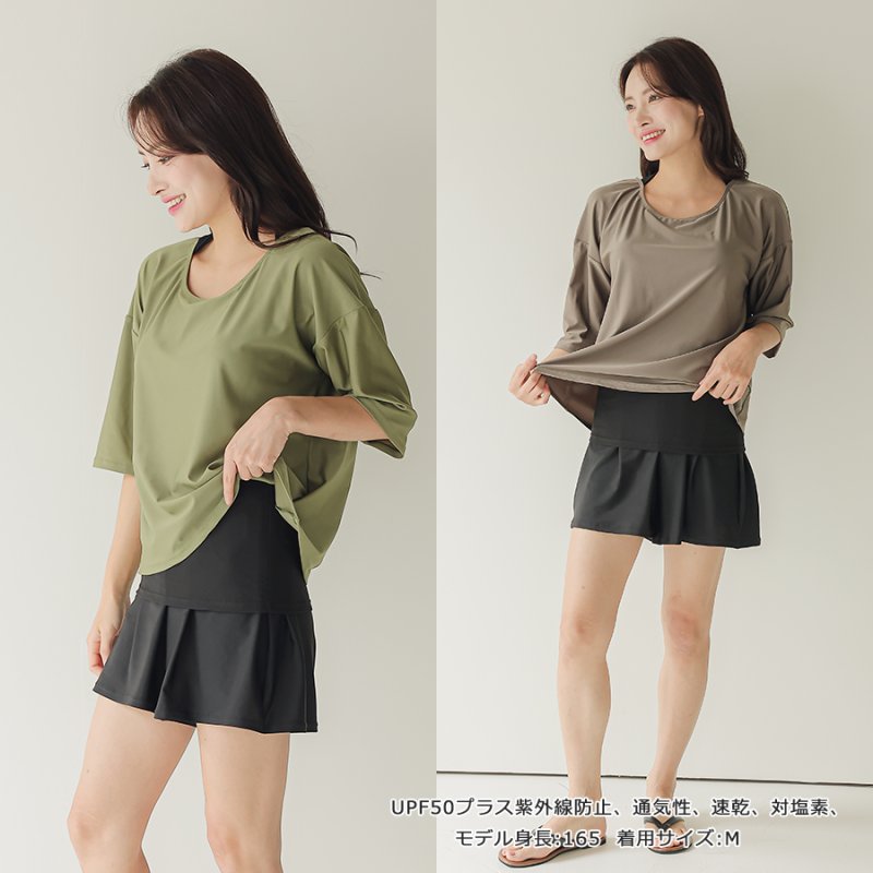 画像10: インナー付きトップスとレギンスとショットパンツの体型カバー水着３点セット 水着 韓国風 かわいい 速乾性 スポーツ パッド付き 水泳用 水陸両用 普段着 女性用 (10)