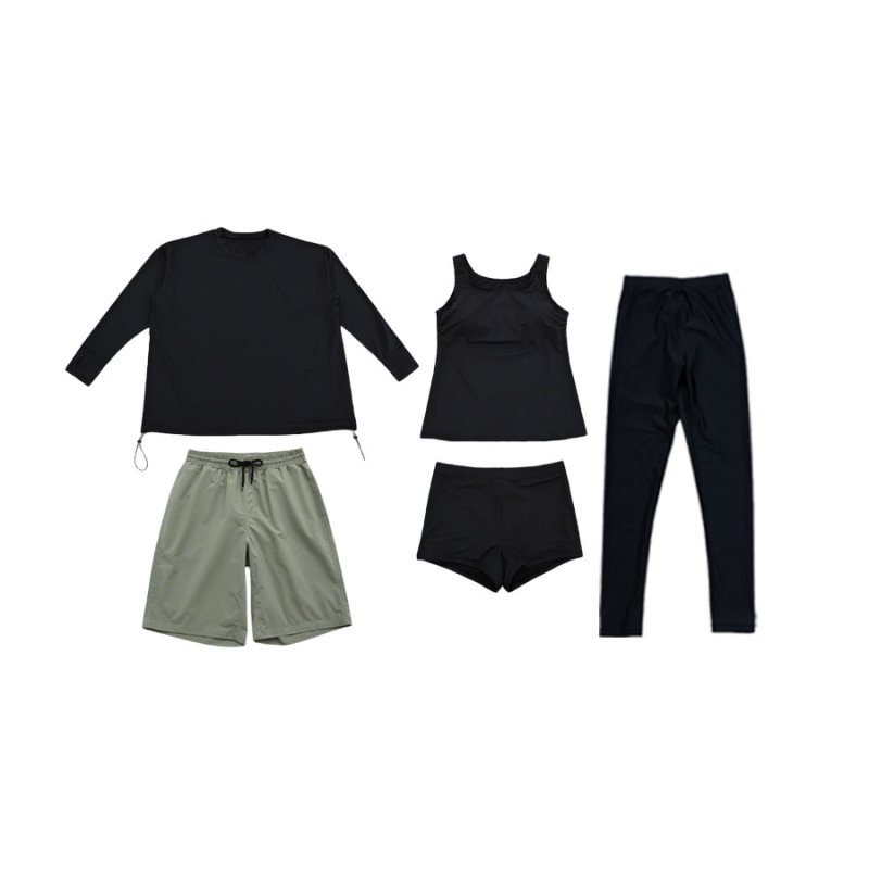 画像19: 体系カバー水着５点セット　Tシャツ　布帛サーフパンツ　レギンス　タンキニ上下セット運動服　ヨガ　スポーツウェア レディース ラッシュガード 上下セット 体型カバー セパレート タンキニ 長袖 レギンス uvカット upf50+ プール 海 水陸両用 無地シンプル色展開　 [SW509] (19)