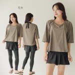 画像20: インナー付きトップスとレギンスとショットパンツの体型カバー水着３点セット 水着 韓国風 かわいい 速乾性 スポーツ パッド付き 水泳用 水陸両用 普段着 女性用 (20)