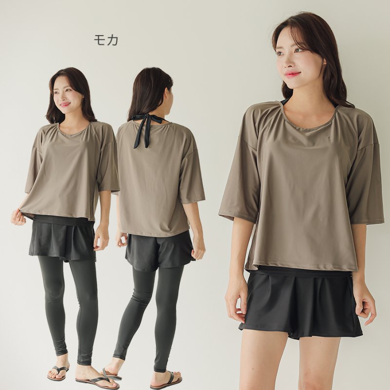 画像20: インナー付きトップスとレギンスとショットパンツの体型カバー水着３点セット 水着 韓国風 かわいい 速乾性 スポーツ パッド付き 水泳用 水陸両用 普段着 女性用 (20)