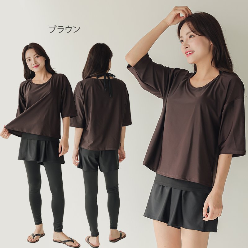 画像30: インナー付きトップスとレギンスとショットパンツの体型カバー水着３点セット 水着 韓国風 かわいい 速乾性 スポーツ パッド付き 水泳用 水陸両用 普段着 女性用 (30)