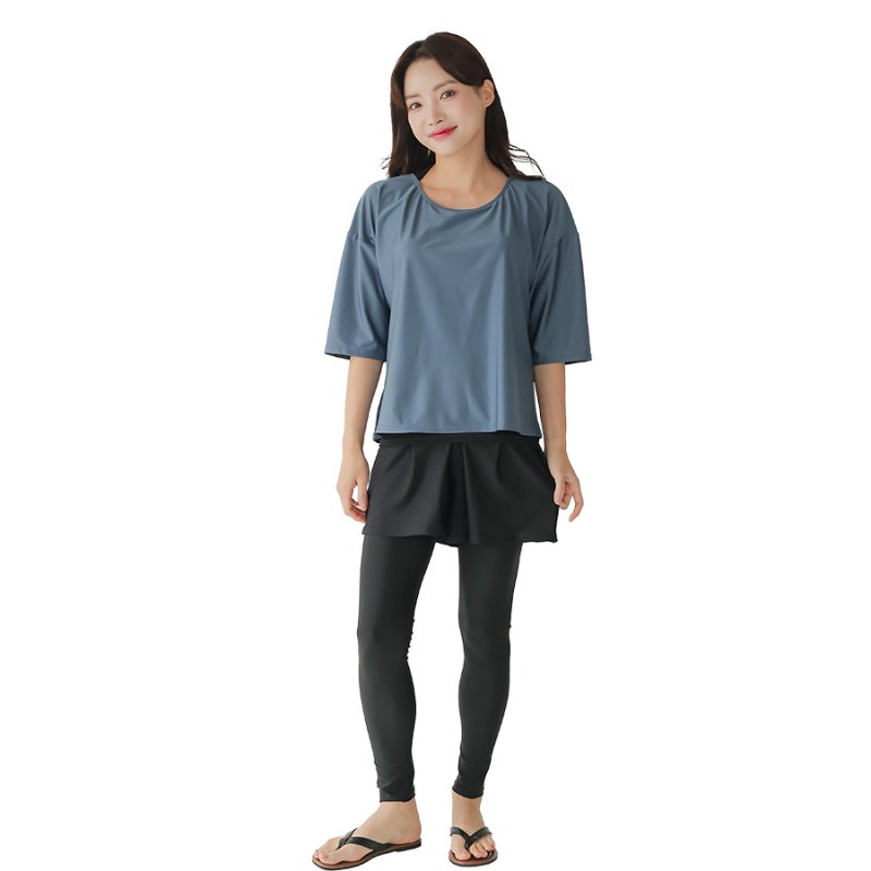 画像40: インナー付きトップスとレギンスとショットパンツの体型カバー水着３点セット 水着 韓国風 かわいい 速乾性 スポーツ パッド付き 水泳用 水陸両用 普段着 女性用 (40)