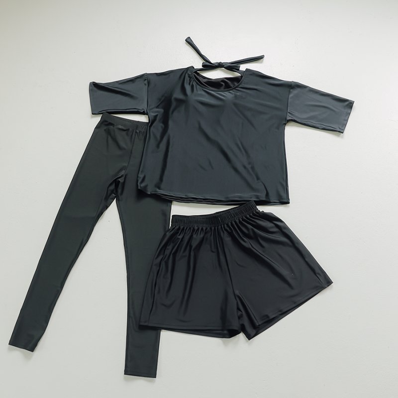 画像23: インナー付きトップスとレギンスとショットパンツの体型カバー水着３点セット 水着 韓国風 かわいい 速乾性 スポーツ パッド付き 水泳用 水陸両用 普段着 女性用 (23)