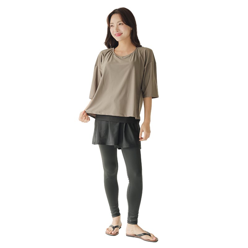 画像33: インナー付きトップスとレギンスとショットパンツの体型カバー水着３点セット 水着 韓国風 かわいい 速乾性 スポーツ パッド付き 水泳用 水陸両用 普段着 女性用 (33)