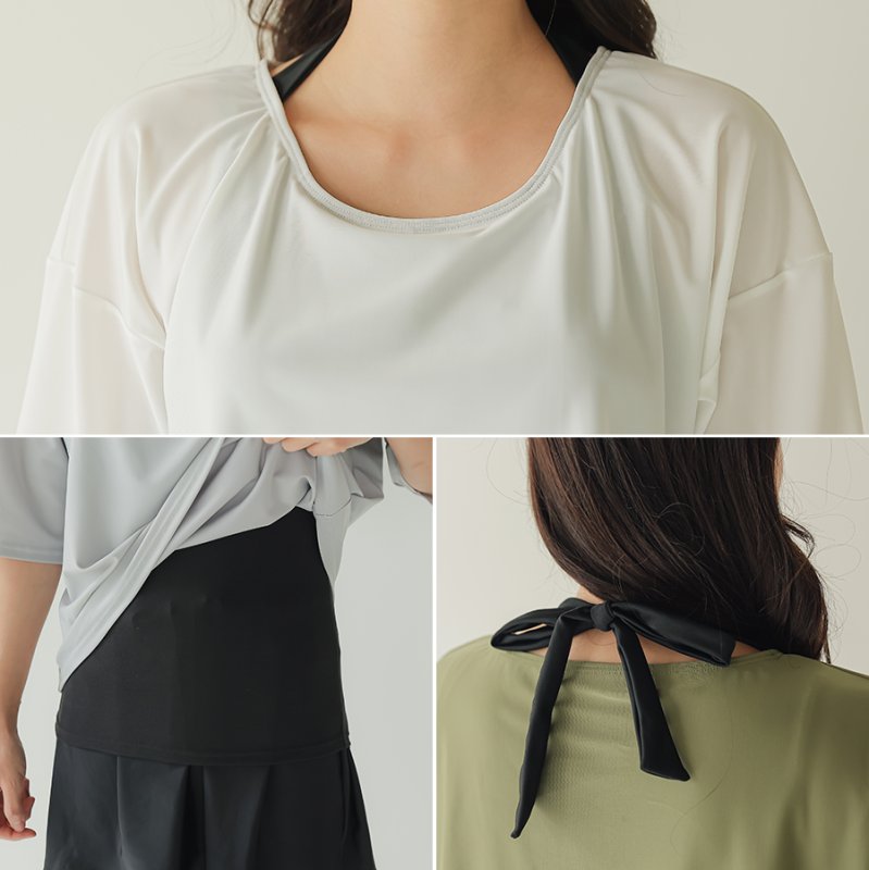 画像5: インナー付きトップスとレギンスとショットパンツの体型カバー水着３点セット 水着 韓国風 かわいい 速乾性 スポーツ パッド付き 水泳用 水陸両用 普段着 女性用 (5)