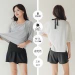 画像7: インナー付きトップスとレギンスとショットパンツの体型カバー水着３点セット 水着 韓国風 かわいい 速乾性 スポーツ パッド付き 水泳用 水陸両用 普段着 女性用 (7)
