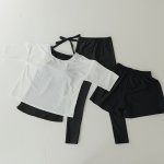 画像29: インナー付きトップスとレギンスとショットパンツの体型カバー水着３点セット 水着 韓国風 かわいい 速乾性 スポーツ パッド付き 水泳用 水陸両用 普段着 女性用 (29)