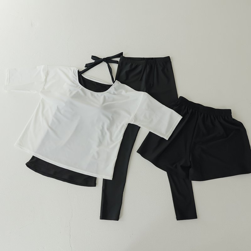 画像29: インナー付きトップスとレギンスとショットパンツの体型カバー水着３点セット 水着 韓国風 かわいい 速乾性 スポーツ パッド付き 水泳用 水陸両用 普段着 女性用 (29)