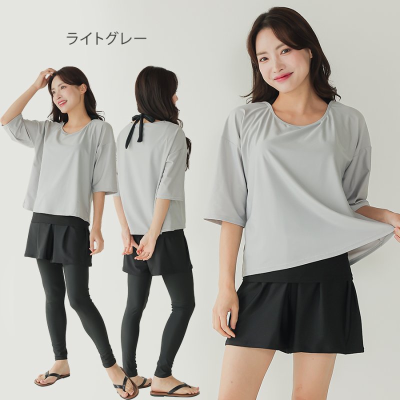 画像24: インナー付きトップスとレギンスとショットパンツの体型カバー水着３点セット 水着 韓国風 かわいい 速乾性 スポーツ パッド付き 水泳用 水陸両用 普段着 女性用 (24)