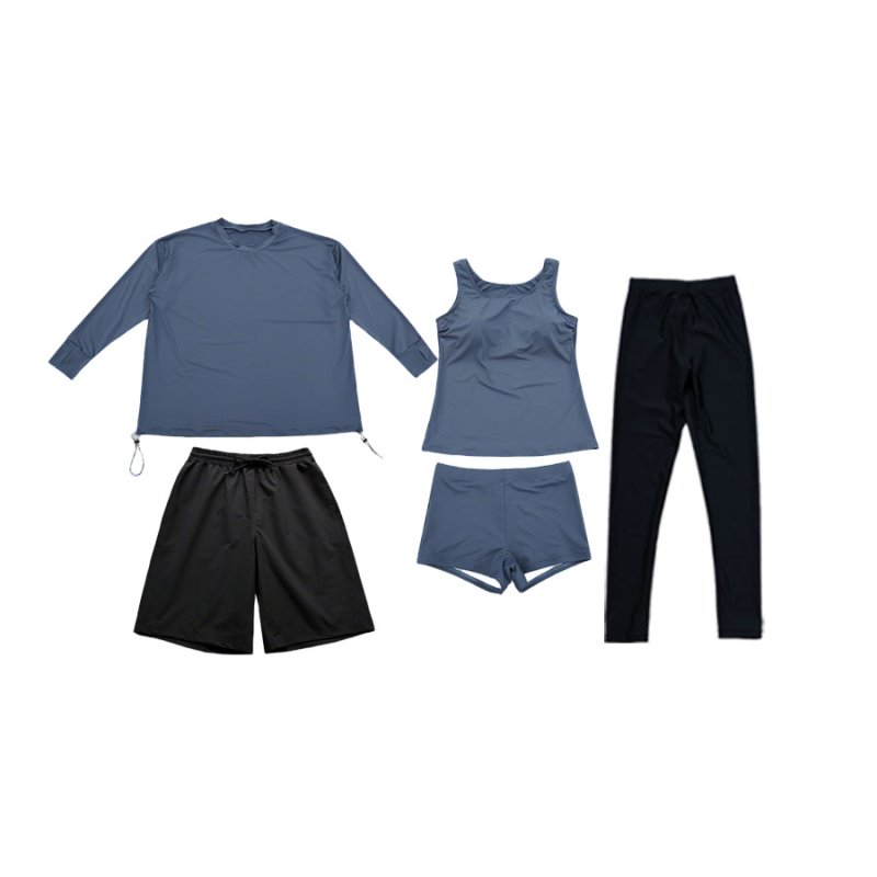 画像15: 体系カバー水着５点セット　Tシャツ　布帛サーフパンツ　レギンス　タンキニ上下セット運動服　ヨガ　スポーツウェア レディース ラッシュガード 上下セット 体型カバー セパレート タンキニ 長袖 レギンス uvカット upf50+ プール 海 水陸両用 無地シンプル色展開　 [SW509] (15)