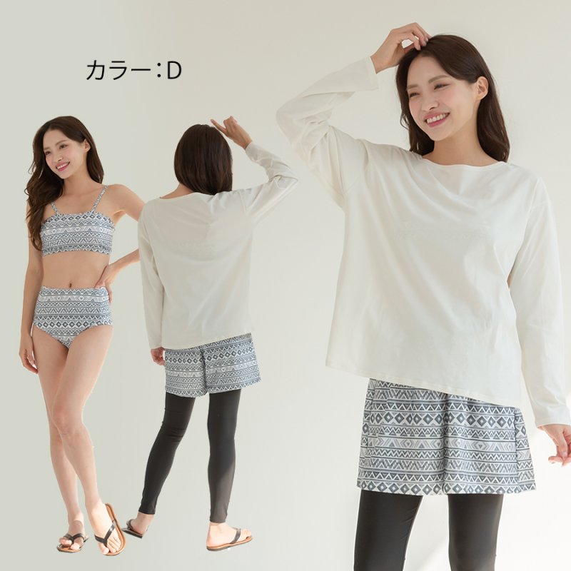 画像15: ロング袖Tシャツ　ショットパンツ　トップス　ハイウェストショーツ　9分レギンス　5点セット体系カバー水着 　水着レディース 　体型カバー ラッシュガード　大きいサイズ ママ水着　リゾート水着 ヨガウェアにも　スポーツウェア [SW25B2-01] (15)