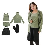 画像19: ファスナーつきラッシュバード とレギンスと布帛パンツとタンキニ上下セットの水着5点セット　水着 レディース ラッシュガード 上下セット 体型カバー セパレート タンキニ 長袖 5点セット フード付き ジップアップ レギンス uvカット upf50+ プール 海 水陸両用 [SW504] (19)