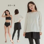 画像13: ロング袖Tシャツ　ショットパンツ　トップス　ハイウェストショーツ　9分レギンス　5点セット体系カバー水着 　水着レディース 　体型カバー ラッシュガード　大きいサイズ ママ水着　リゾート水着 ヨガウェアにも　スポーツウェア [SW25B2-01] (13)