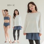 画像14: ロング袖Tシャツ　ショットパンツ　トップス　ハイウェストショーツ　9分レギンス　5点セット体系カバー水着 　水着レディース 　体型カバー ラッシュガード　大きいサイズ ママ水着　リゾート水着 ヨガウェアにも　スポーツウェア [SW25B2-01] (14)
